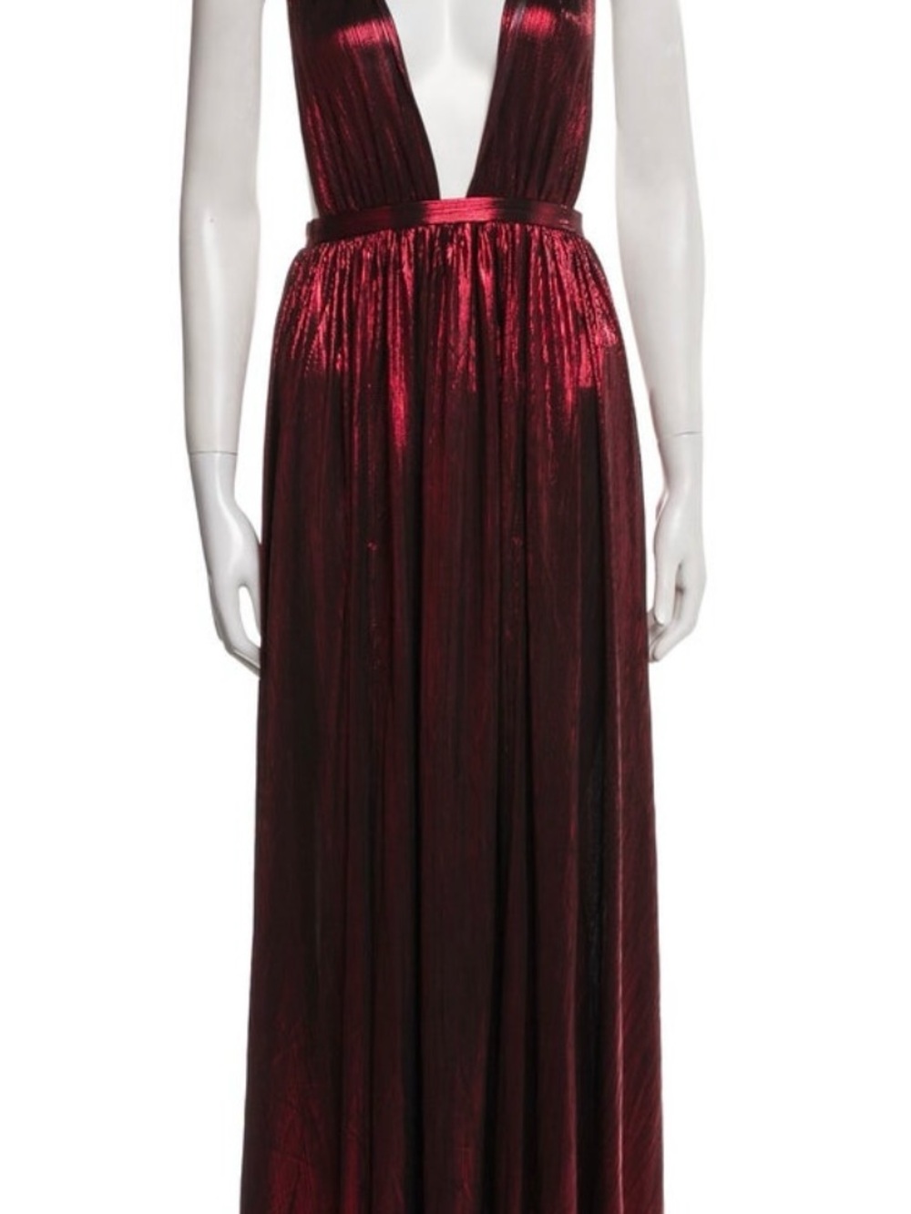 Bronx and Banco Metallic Wine Red Plunge Maxi Dress